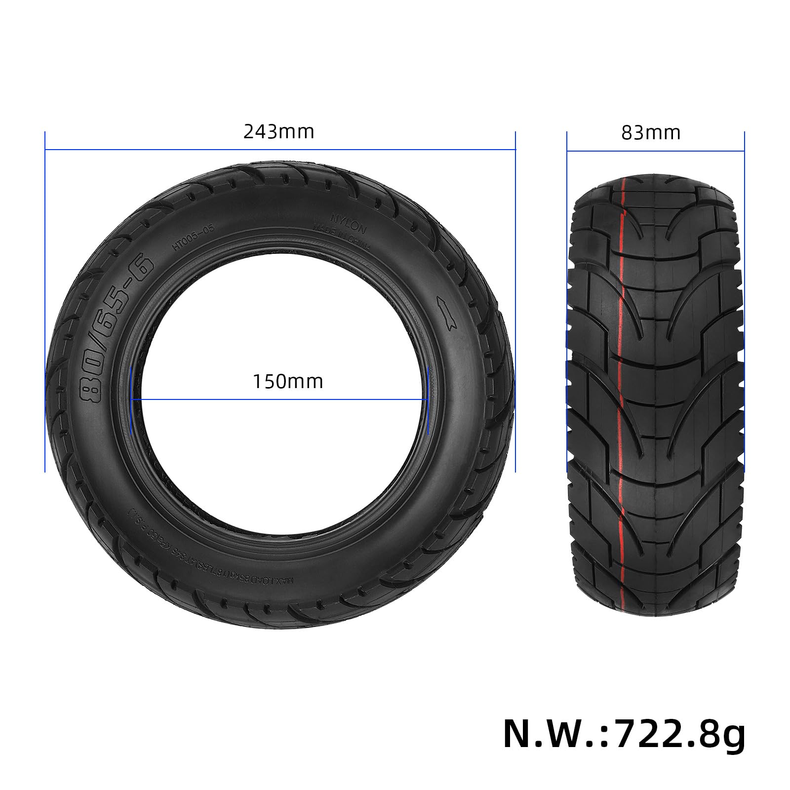 80/65-6 Pneus pour extérieur et intérieur pour Joyor Y8-S/S5, Kukirin G3 Pro/G2 Master, Kaabo Wolf Warrior X Pro/Plus et autres scooters avec pneus 10x3(255x80), pneus de rechange pour trottinettes