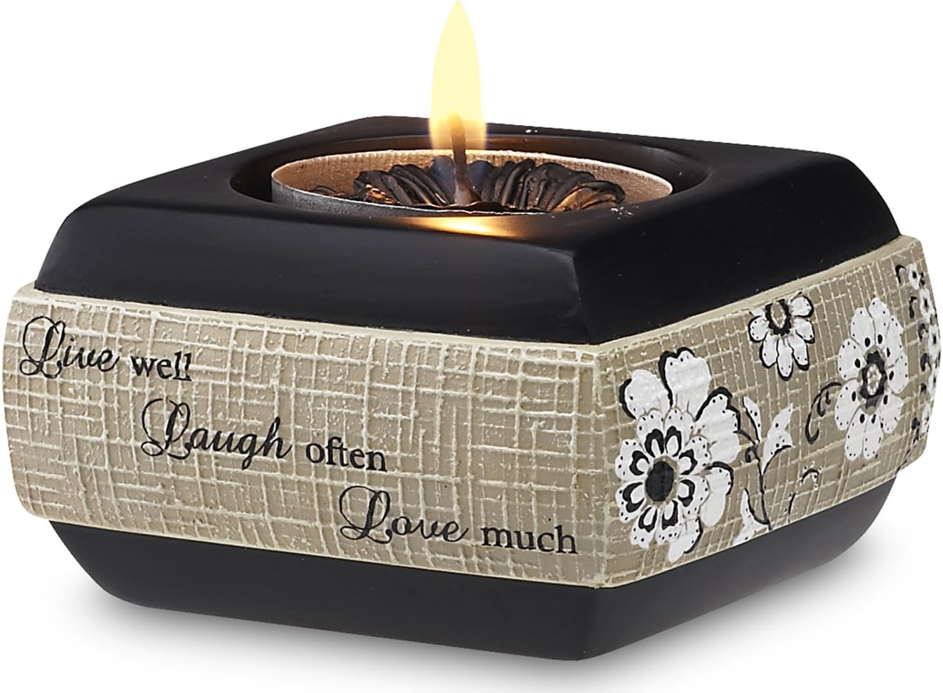 Pavilion Gift Company Modeles 88017 2.5-Inch Square Tea Light Holder Live Laugh Love Sentiment