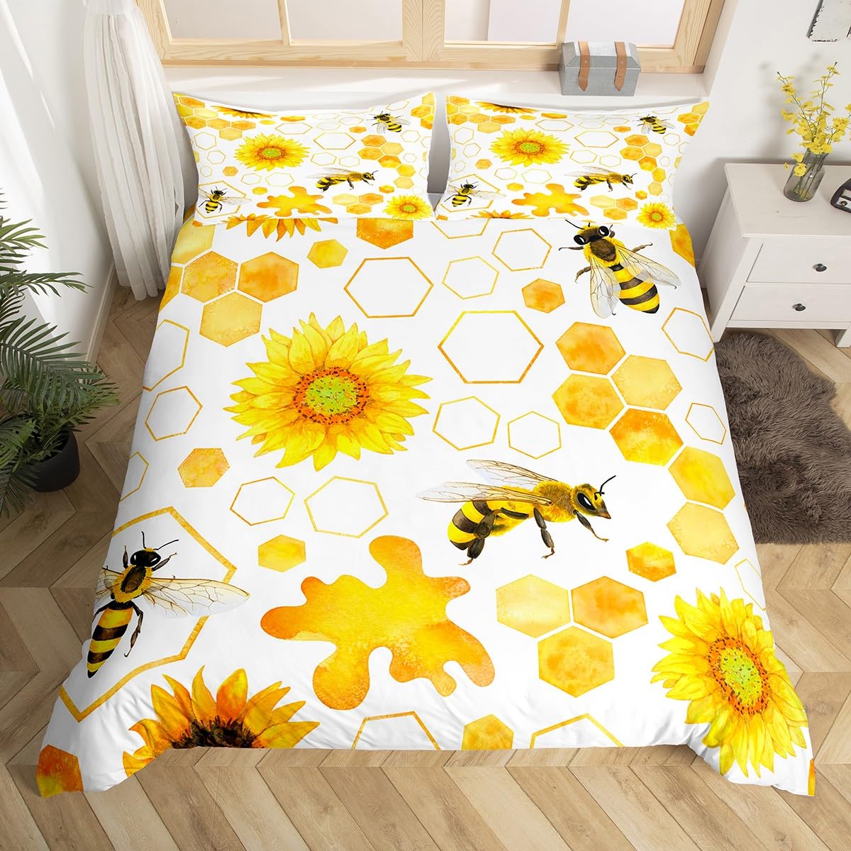 Couverture de couette nid d'abeille pour rafraîchir la décoration d'un grand lit