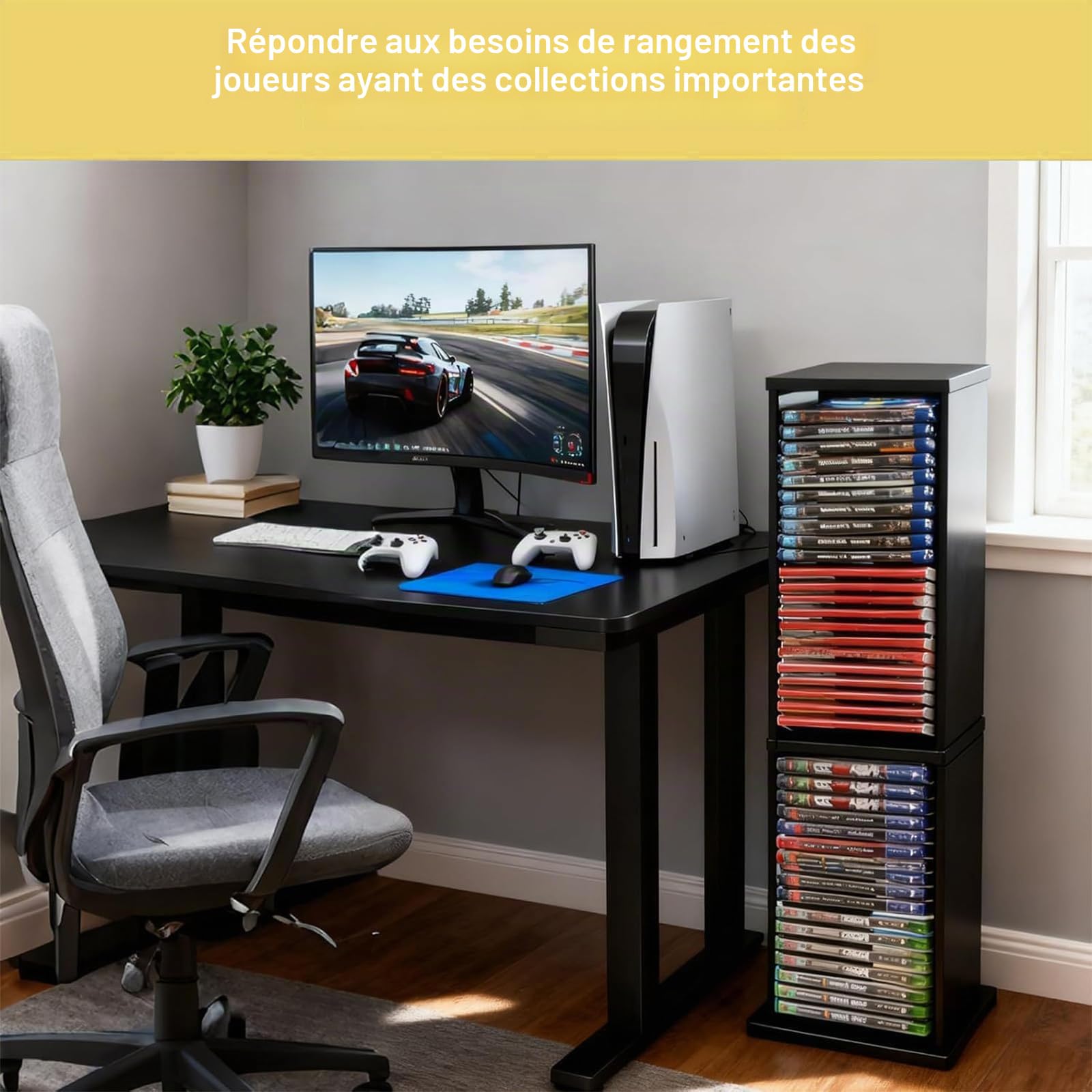 Support Rangement Jeux PS5 & PS4,Tour Organisateur 36 Disques | support universel jeux,Compatible Slim/Pro, Vertical & Horizontal, Accessoire Console Gaming Noir