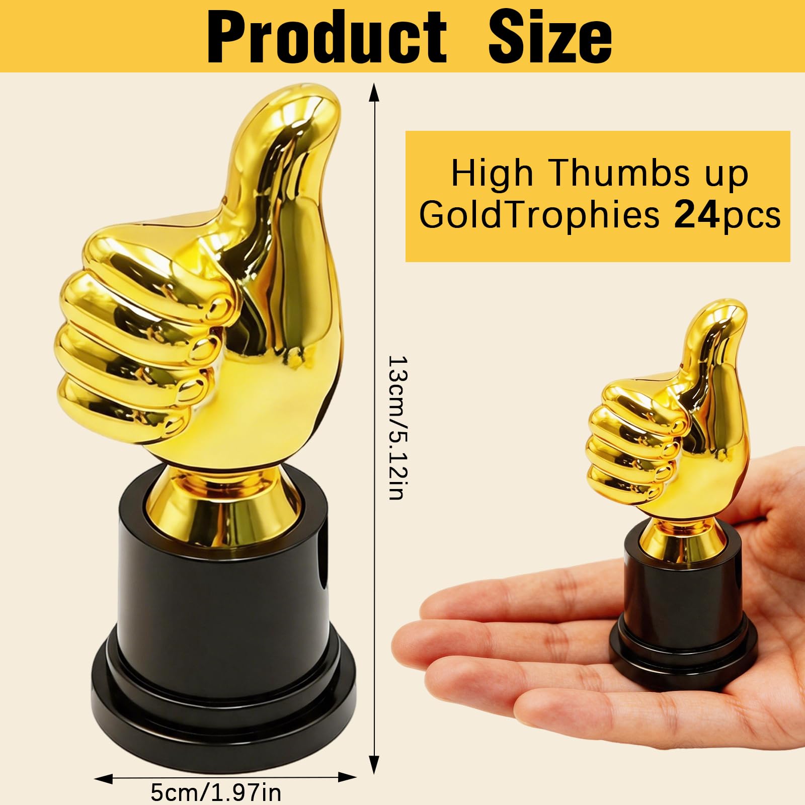 Trofeo de Pulgar Dorado 5x13cm Plastico Oro Ceremonias Premiacion 24 Piezas