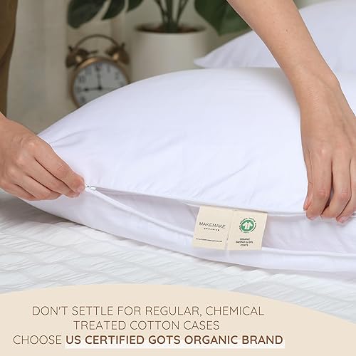 Miniatura 5 de Makemake Organics Juego de 2 fundas de almohada de algodón orgánico para niños pequeños, con certificación GOTS, con cremallera (14 x 19 pulgadas,