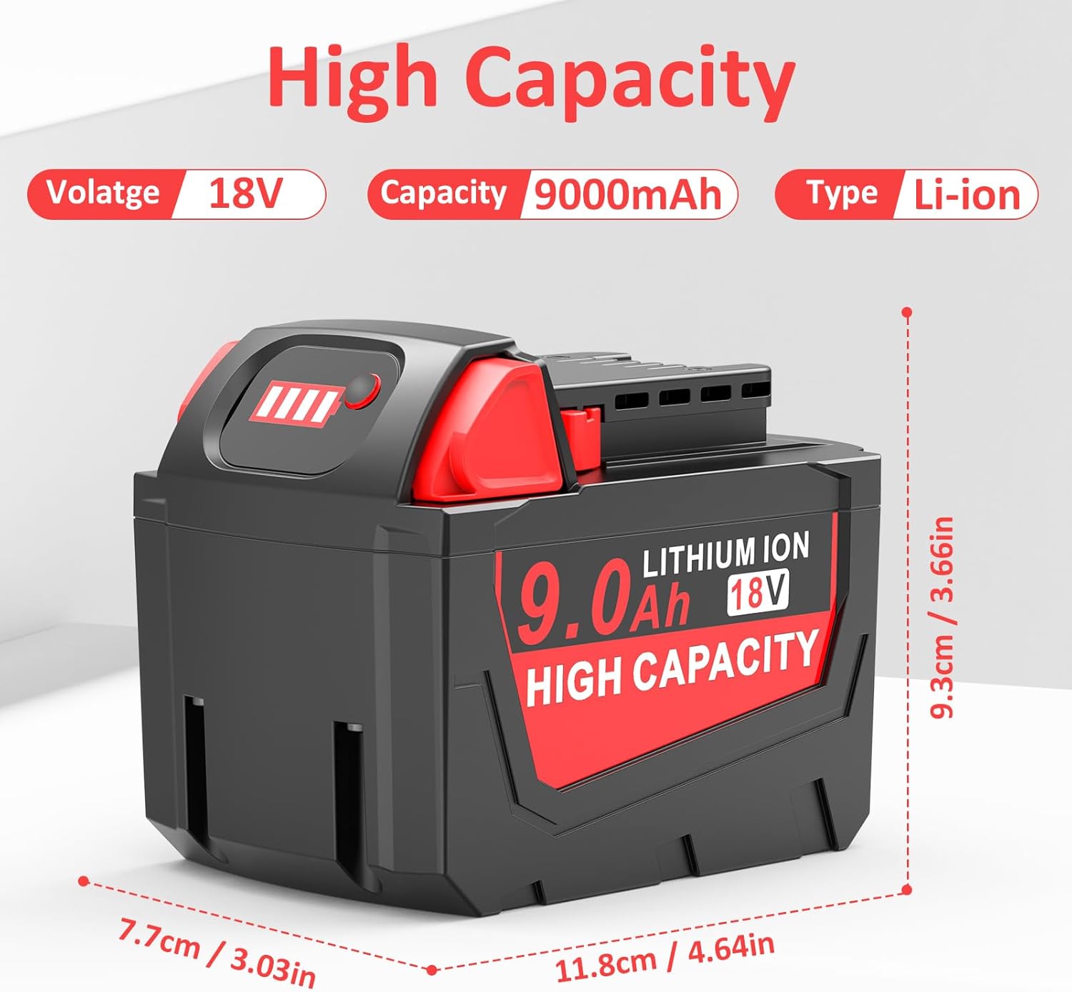 WECACHWE 9.0Ah Replace for Milwaukee 18V Battery Ultra-High Capacity Compatible with Milwaukee 18 Volt Lithium Batteries 48-11-1852 48-11-1850 48-11-1840 48-11-1890 48-11-1828 48-11-1820 48-11-1815