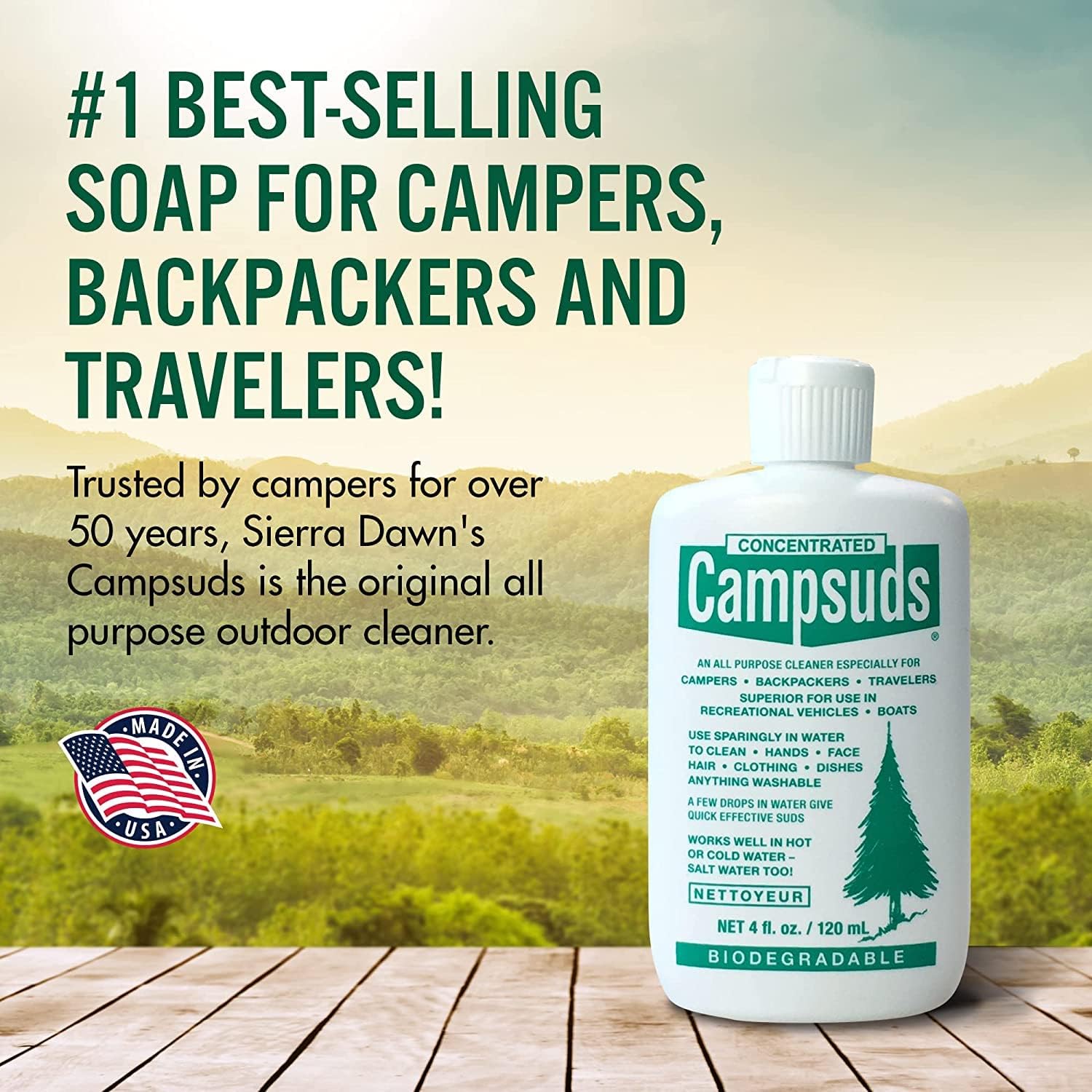 Sierra Dawn Biodegradable Camping Soap - All-Purpose Camp Dish Soap, Shampoo, Body Wash - Wilderness Wash for Backpacking & Travel, 4 Fl Oz, 12 Pack