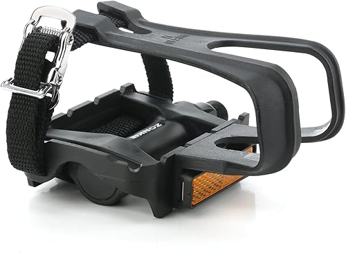 Miniatura 2 de ZONKIE Pedales de bicicleta con clip para el dedo del pie y correa, pedales de bicicleta de plástico para MTB y bicicleta de carretera, 9/16 pulgadas