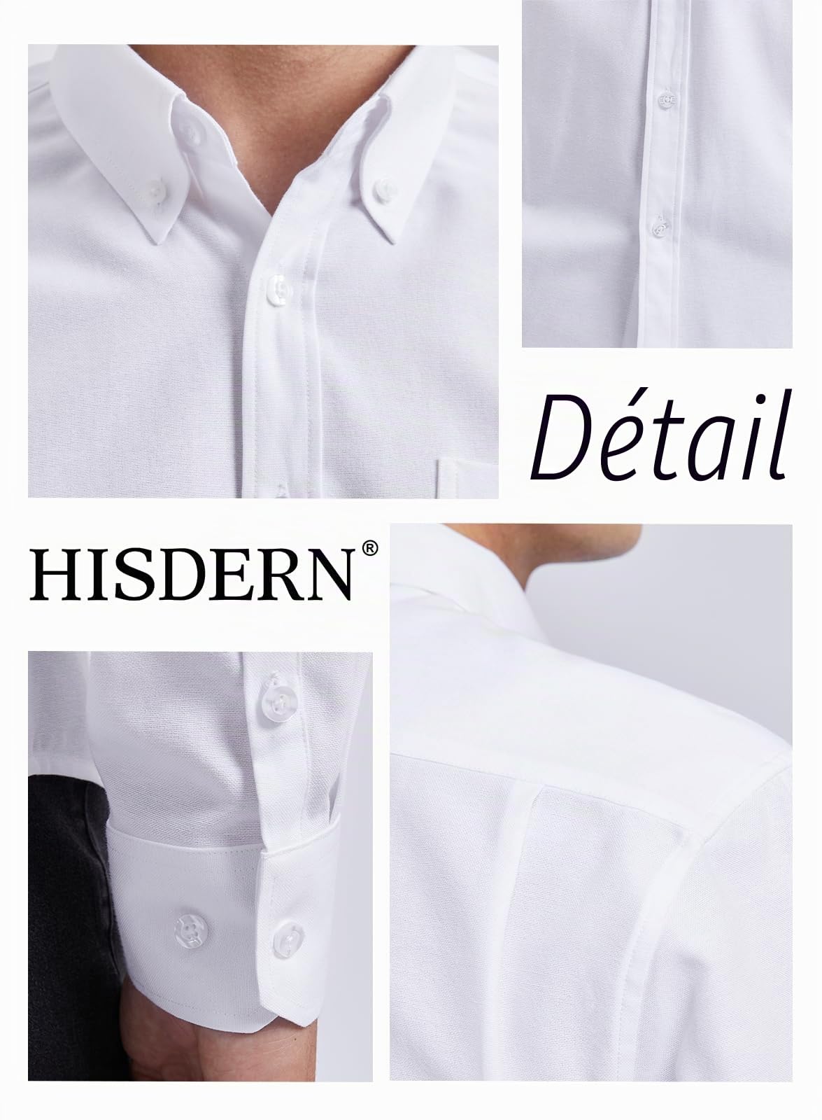HISDERN Chemise Oxford Homme Manches Longues Chemise Décontractée Coton Chemises Hommes Couleur Unie Business Casual Bouton Shirts avec Poche Regular Fit