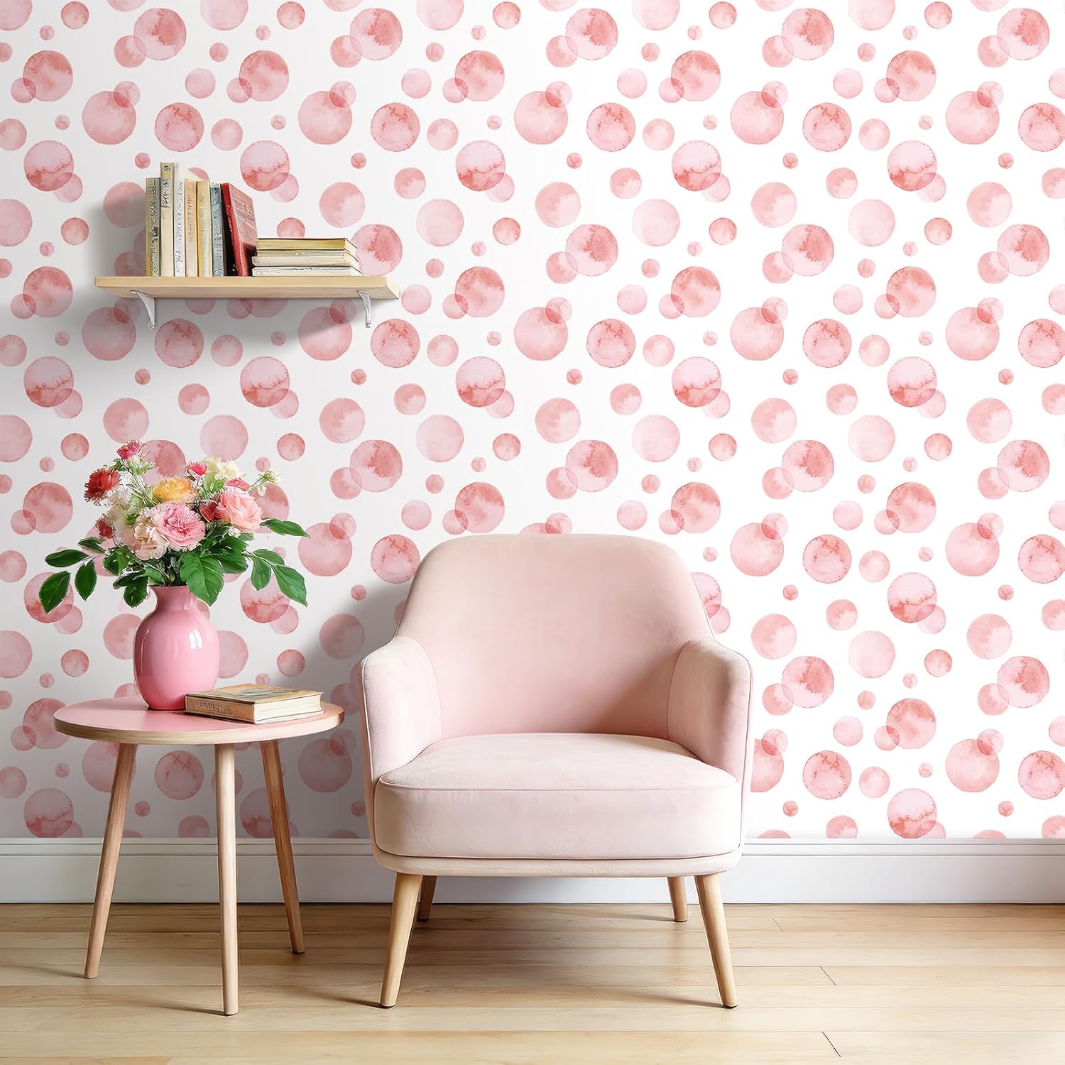 Pink Polka Dot Wallpaper Peel and Stick Watercolor Blush Pink and White Polka Dot Contact Paper Self Adhesive Girly Cute Fun Wallpaper for Bedroom Girls Kids Nursery Removable Vinyl 17.5x80