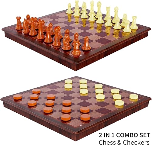 Miniatura 4 de Juego de ajedrez de 13 pulgadas y tablero de ajedrez magnético, juego de mesa de viaje de plástico plegable 2 en 1, juguete de estrategia clásico