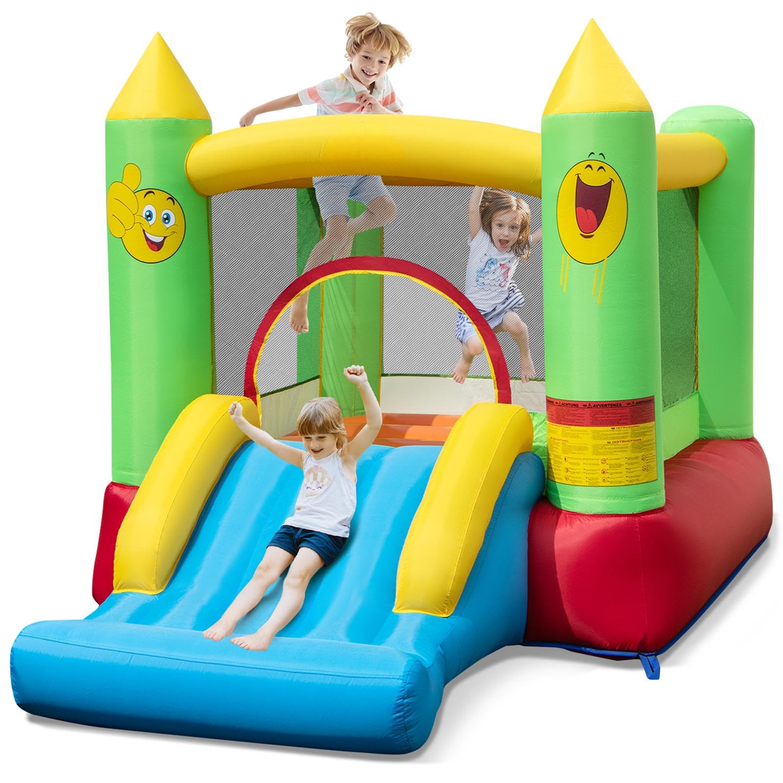 Maxmass Kids Bouncy Castle, Inflatable Bounce House with Slide, Basketball Hoop, Carrying Bag, Repair Kit, Indoor Outdoor Inflatable Trampoline Jumping House Blow up Castle (Smiling Face) โ image 1