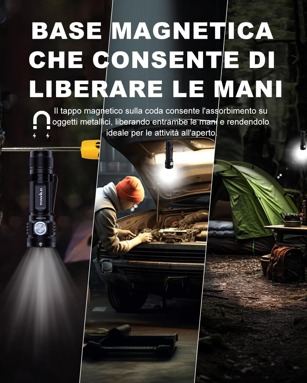 towild BC10 Torcia LED Potente Professionale, 4000 Lumen Super Luminoso EDC Torcia 5000 mAh Ricaricabile Pila IPX8 6 Modalità di Illuminazione Torce Elettriche Portatili Per Campeggio Emergenza