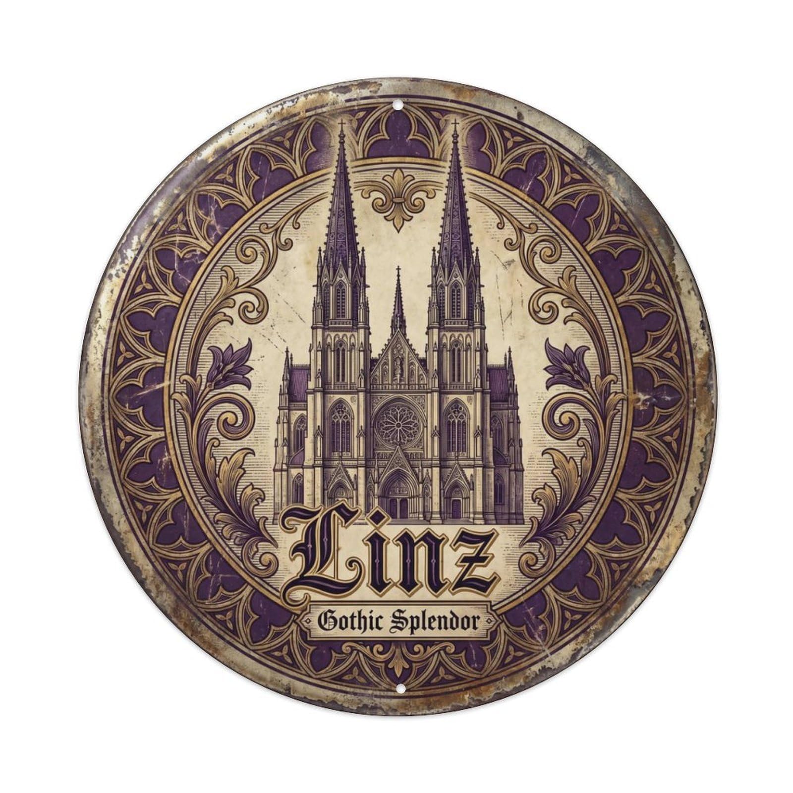 Cathedral Mariendom Study Basilica Metal Tin Sign Plaque Wall Decor for Cafe, Club Bar, Office, Home Garden Round Metal Poster 8x8Inch