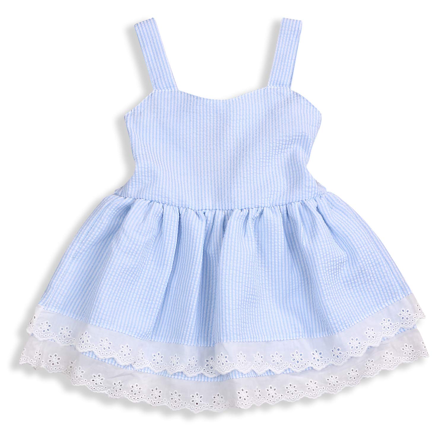 Toddler Girl Dress Cool Summer Young Girl Blue Striped Lace Suspender Party Pageant Dress