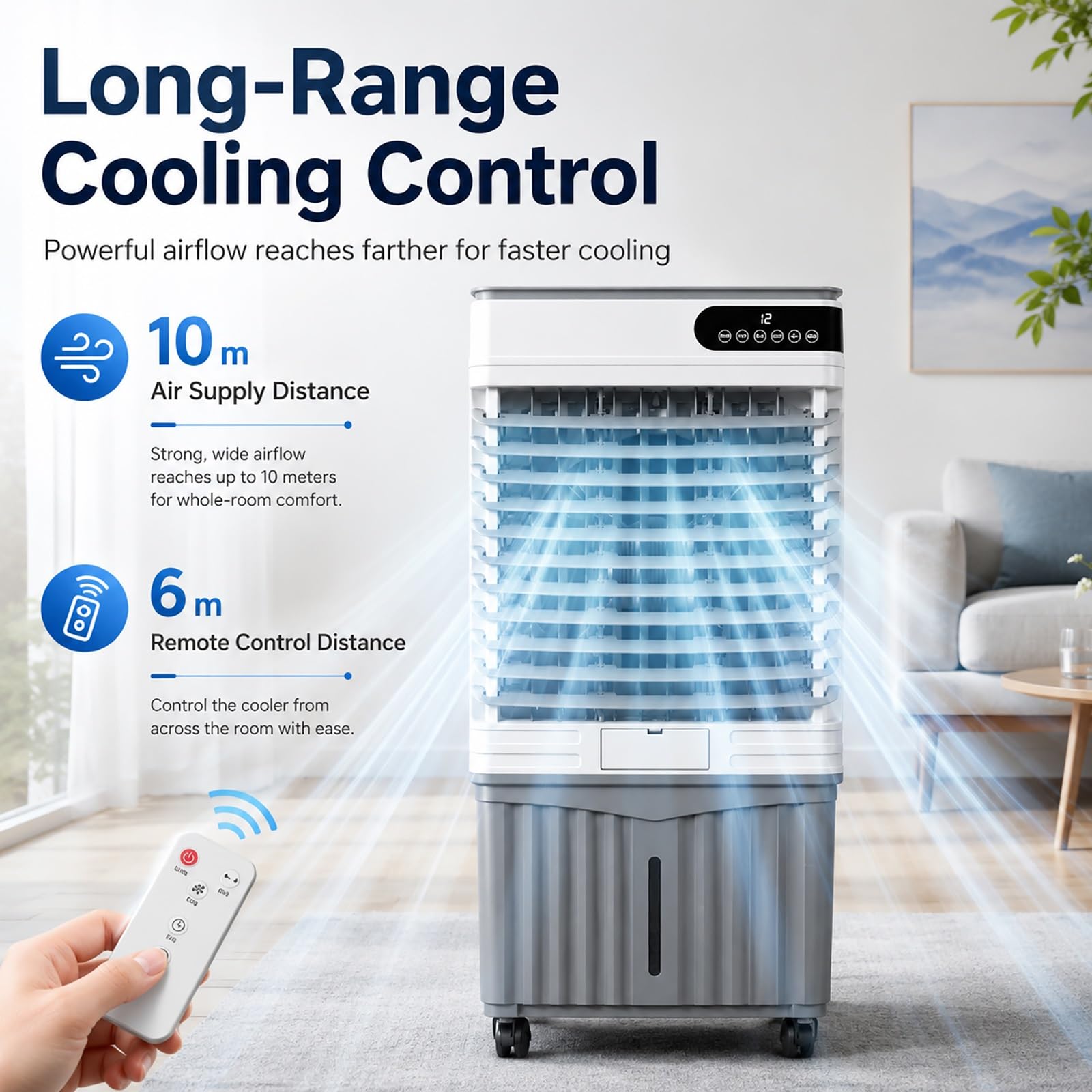 Refroidisseur d'air par évaporation Industriel, Refroidisseur de Marais Portable de 30 à 70 L avec télécommande