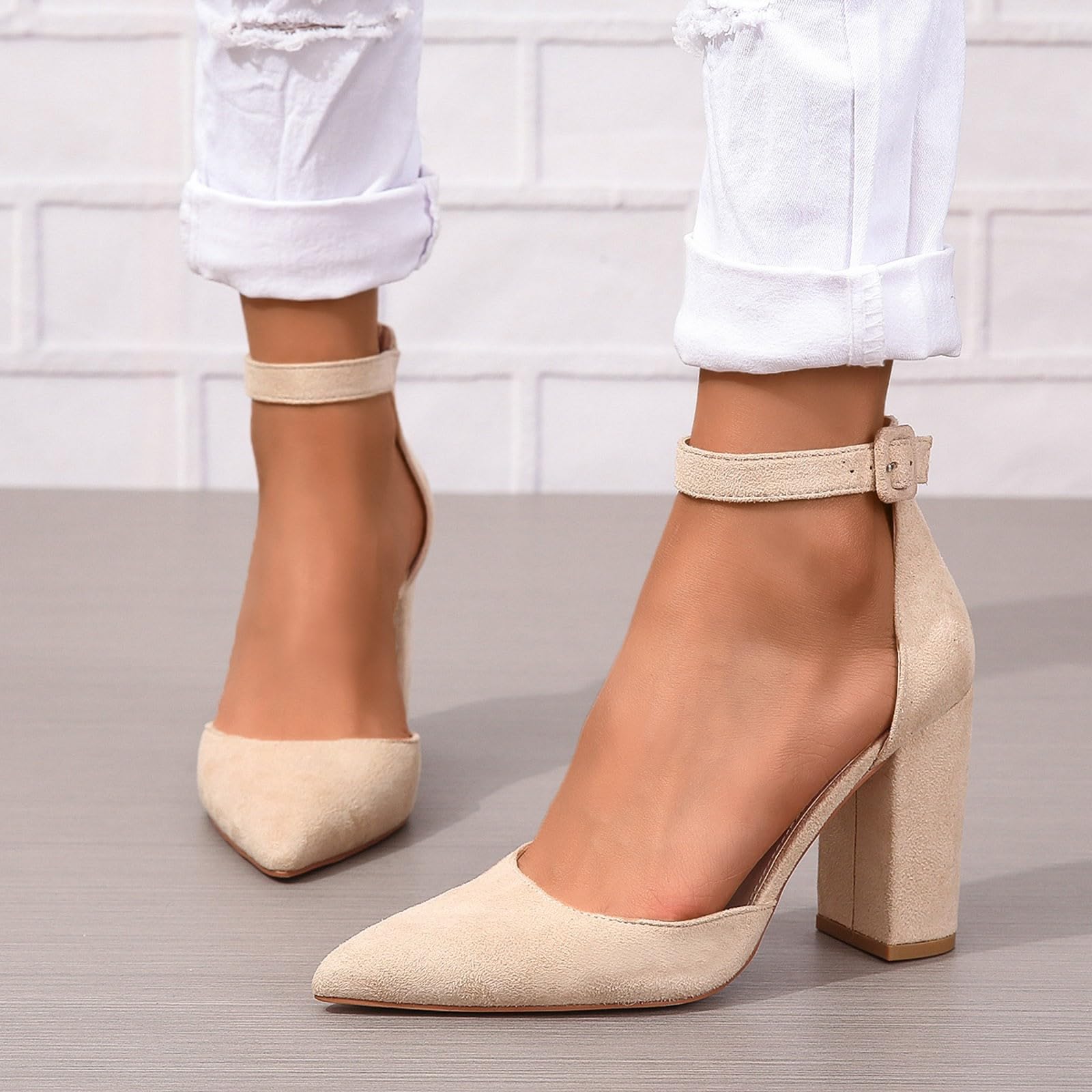Generico Scarpe da donna Sandali con tacco spesso Sandali a punta alla moda Comodi casual con suola morbida (Beige, 42)