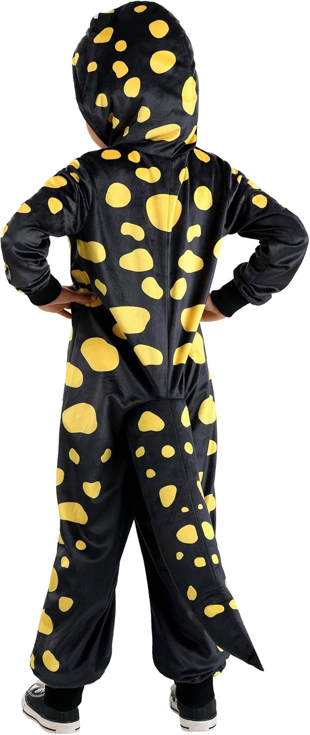 Kids Spotted Salamander Costume | Hooded Jumpsuit with Attached Tail | Cozy Plush One Piece Zip Up Amphibian Outfit - Image 4