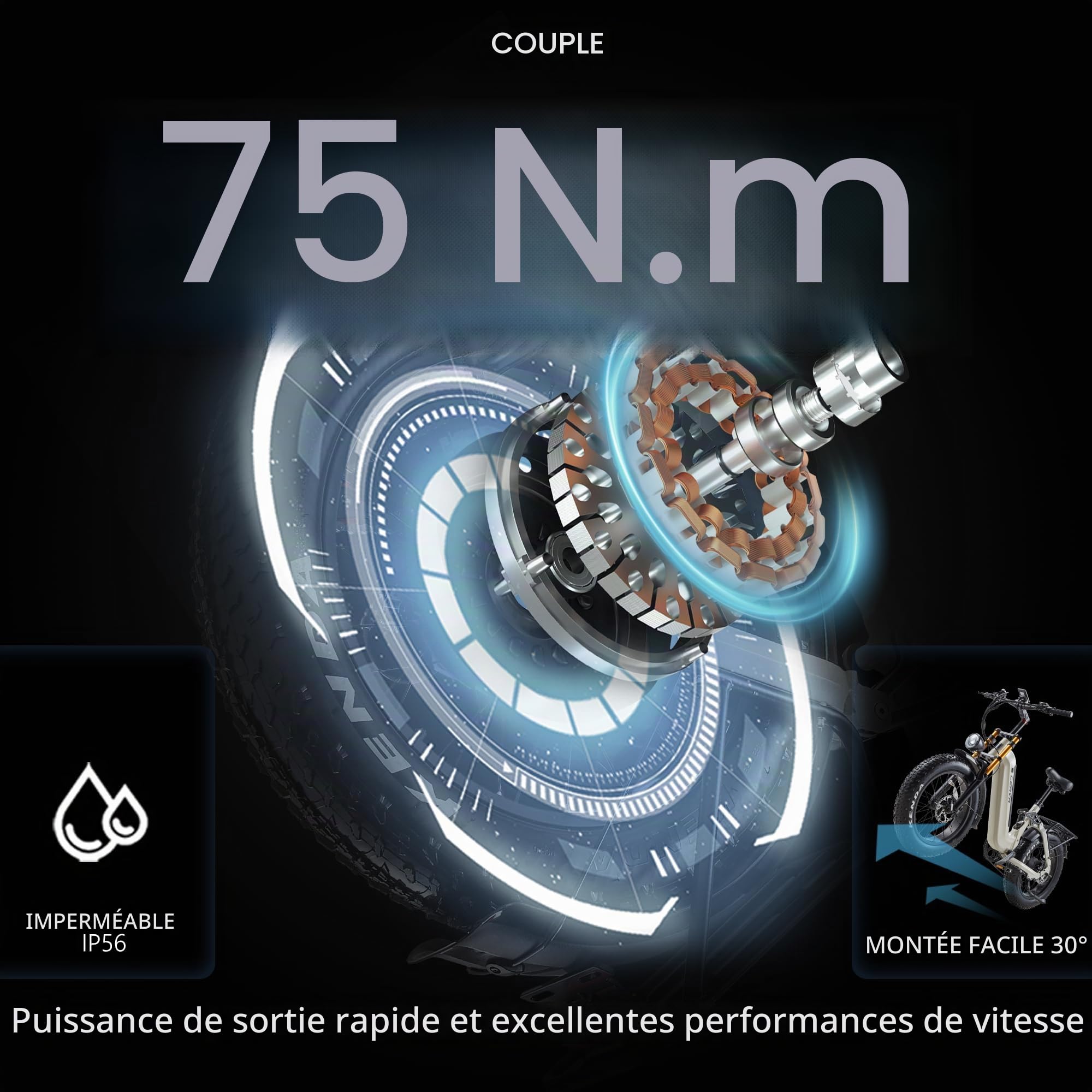 Vélo électrique pour Adultes VTT 20 Pouces E Bike avec Batterie 20 Ah, Double Suspension, 7 Vitesses, Gros Pneus Tout-Terrain, Autonomie jusqu'à 50-80 km