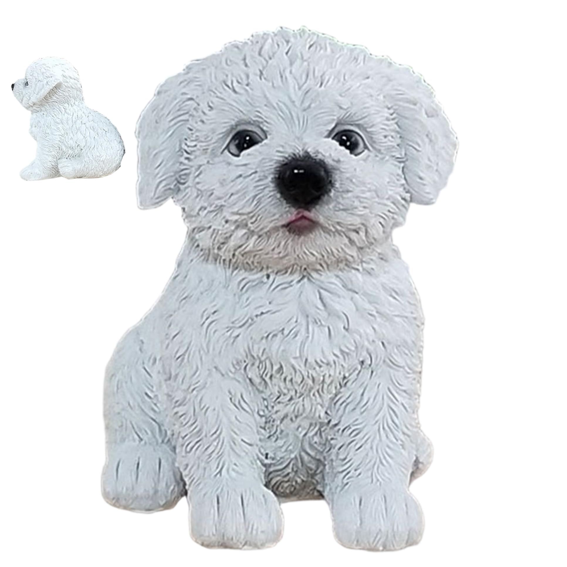Figurine de chien réaliste résine blanche mini statuette décoration intérieure extérieure