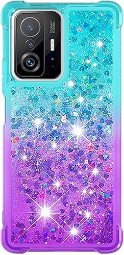 Miniatura 5 de Funda para Xiaomi Mi 11T Pro con protector de pantalla de vidrio templado Quicksand Liquid Transparent Glitter Bling Tough Silicone Bumper Crystal