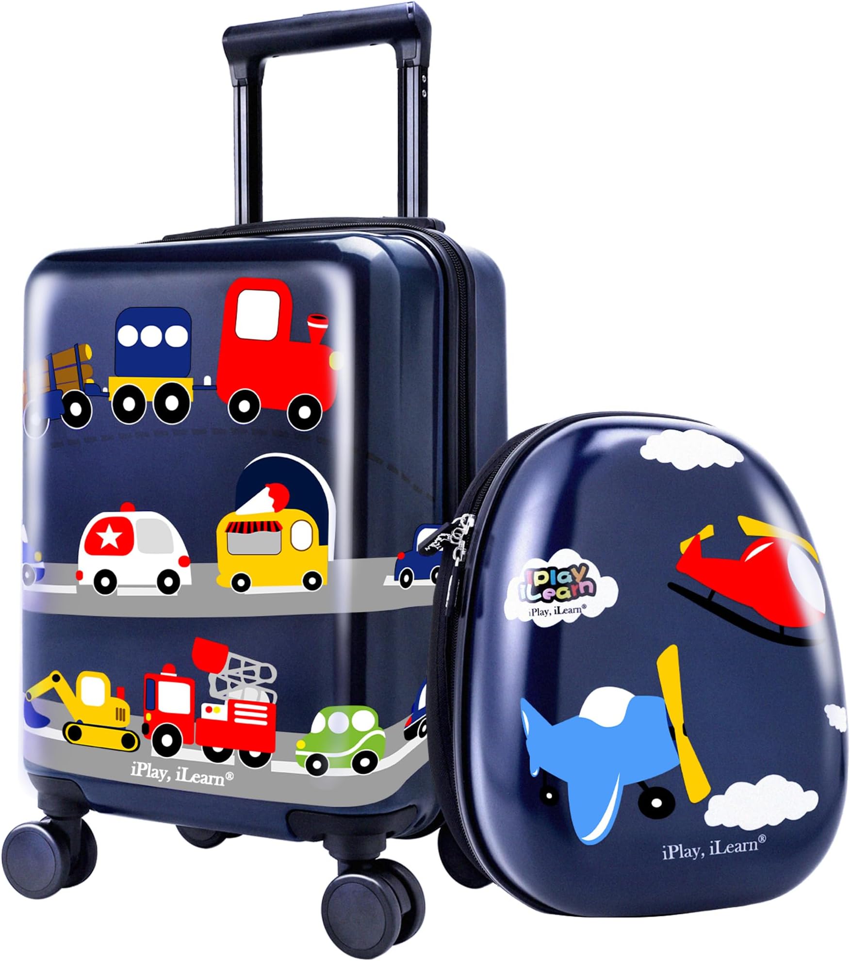 Kids Carry On Luggage Set, Blue, 18 inch, Vehicle
