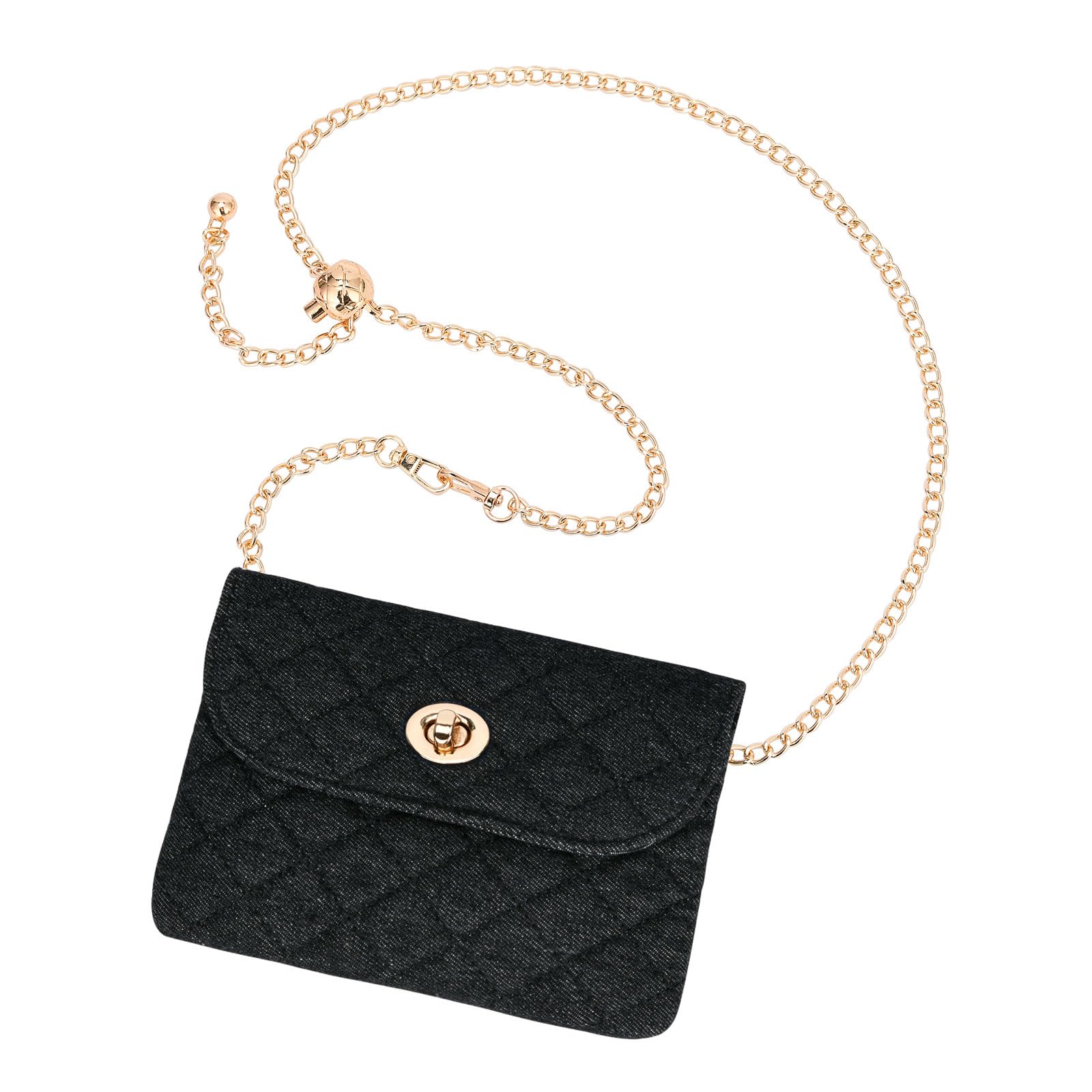 Sluxa Black fanny pack for women, black belt bag,Designer Checkered crossbody purse，fanny pack crossbody.