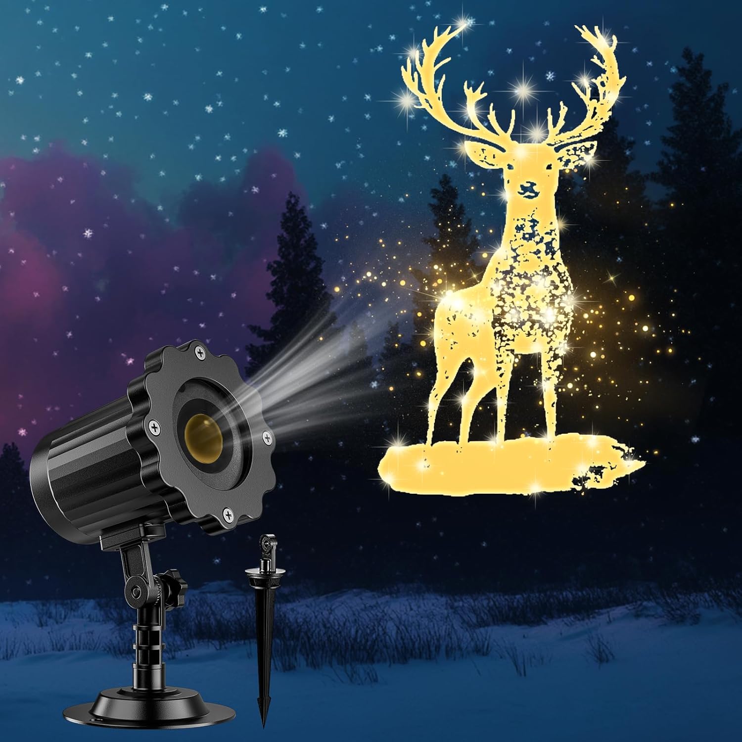 2024 Upgrade in Sleigh Christmas Decorations,Waterproof Holiday Projector Lights for Window Ground Roof Wall Yard Xmas Decor