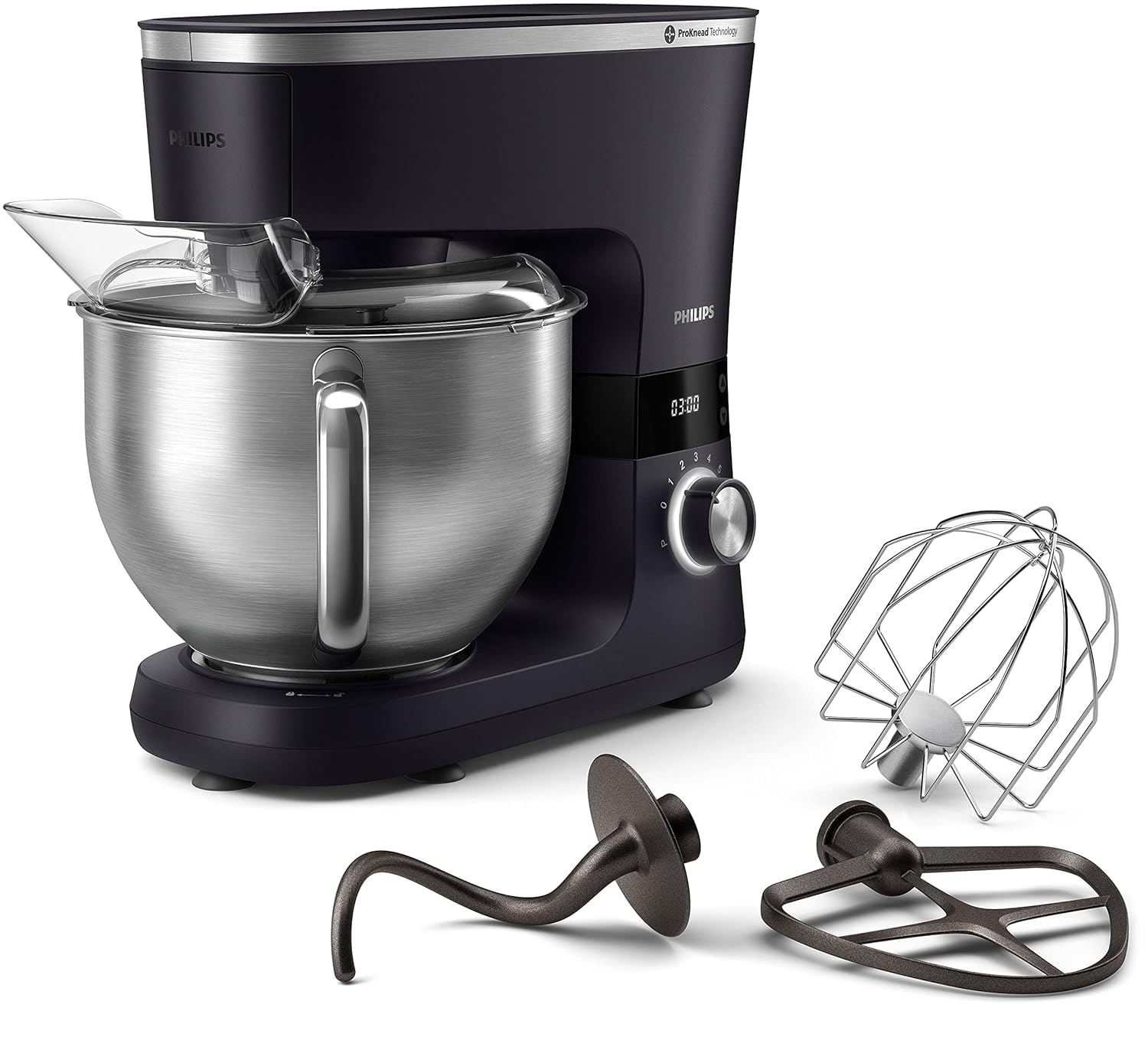 Philips 7000 Series Küchenmaschine - 5,5 Liter, 1000 Watt, 8 Geschwindigkeitsstufen, ProKnead Technologie, Rezepte, LED Smart Timer, Knethaken, Schneebesen Und Rührbesen (HR7962/01)