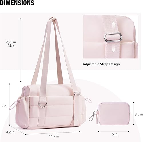 Miniatura 6 de ROULENS Bolsa pequeña de gimnasio para mujer, juego de 2 mini bolsas de gimnasio con compartimento húmedo y billetera para monedas, bolsa de Rosa