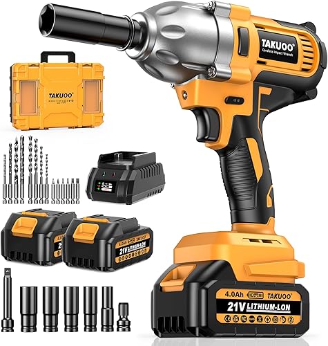 Llave de impacto inalámbrica de 1/2 pulgada, pistola de impacto sin escobillas de 1200 N.m (900 pies-libras) de alto par, 3300 RPM con 2 baterías de