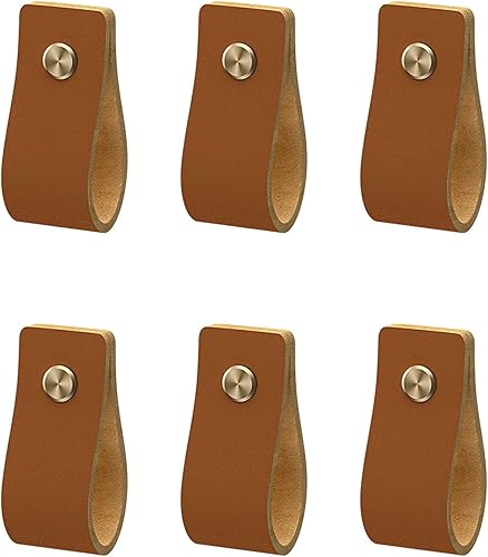 Tiradores de cuero para cajones, 6 pomos de cuero para gabinete, asas suaves, paso de agujero ajustable, adecuado para sala de estar, dormitorio,