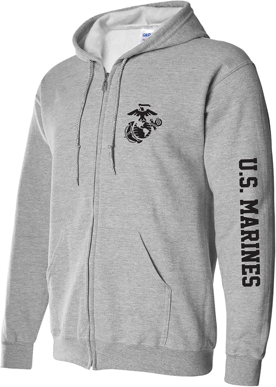 zerogravitee U.S. Marines Black Sleeve Print Full-Zip Hooded Sweatshirt