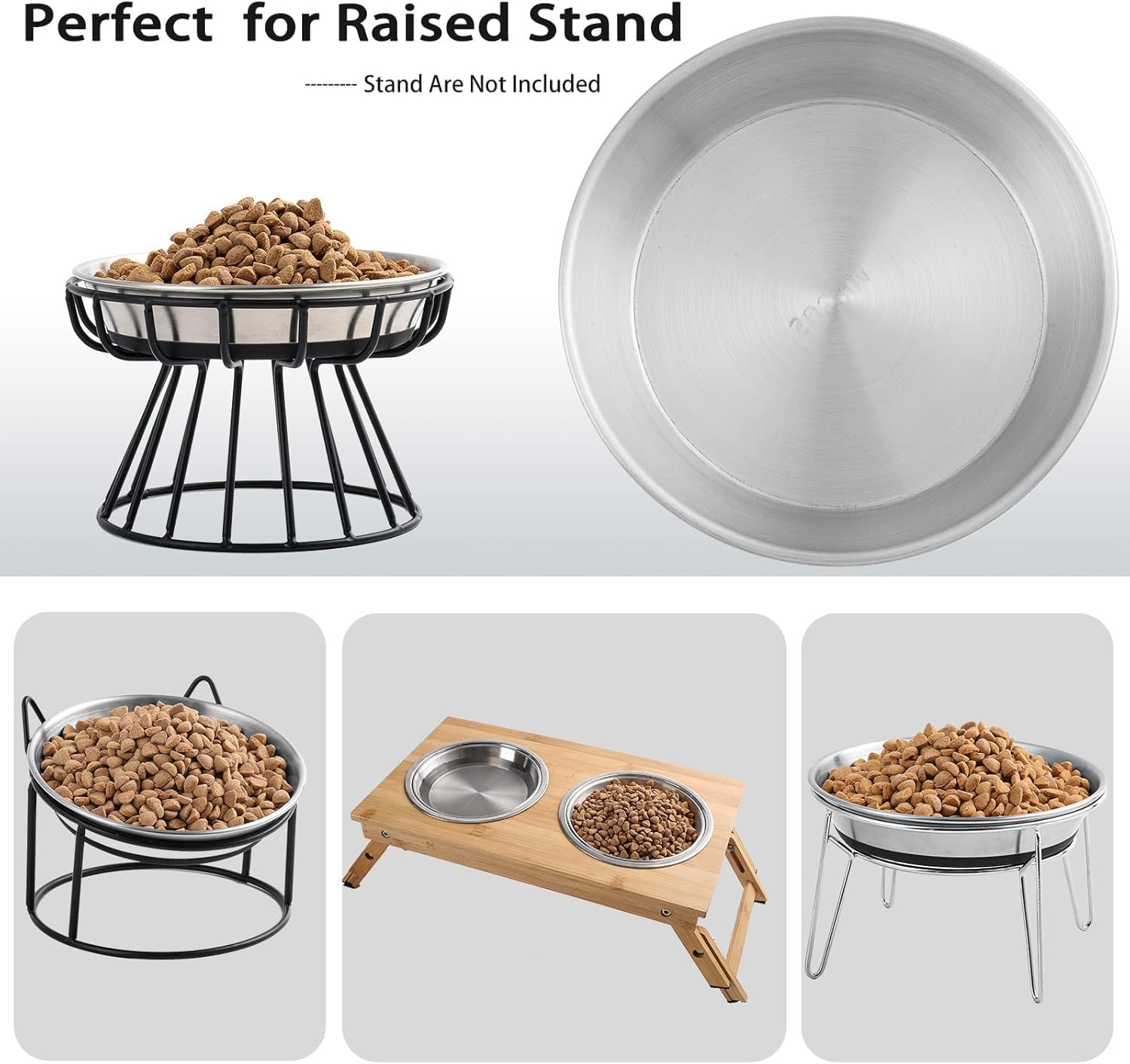 Stainless Steel Cat Bowls,Whisker Friendly Shallow Cat Dishes for Food and Water,Non-Slip Silicone Bottom,Heavy Duty,Replacement Kitten Metal Plate for Elevated Stands,6 Pack