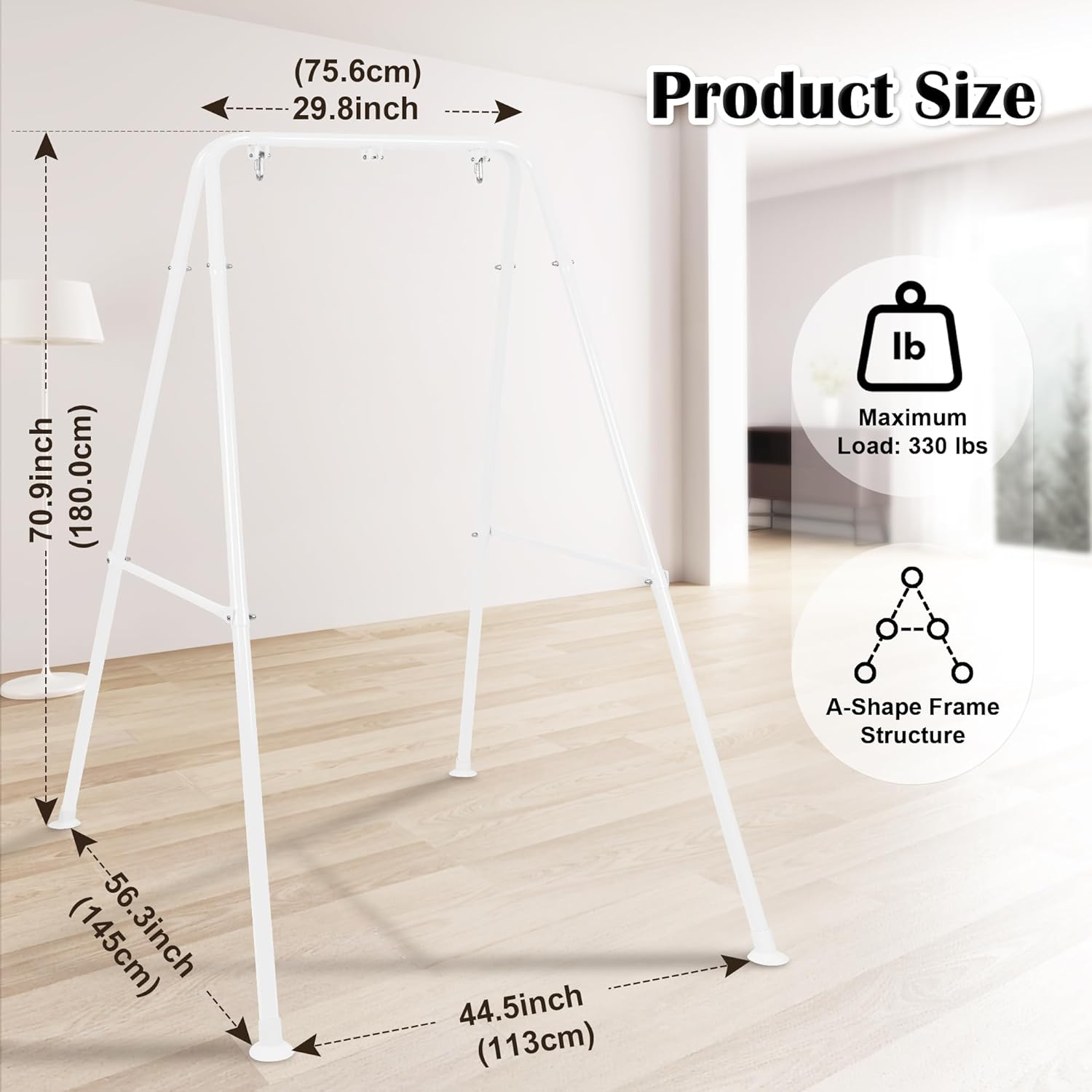 Portable Swing Stand, Hammock Chair Stand with 3 Hooks, Hammock Stand for Indoor/Outdoor, Fit for Most Hanging Chairs, 300 lbs Capacity, Chair not Included (White)