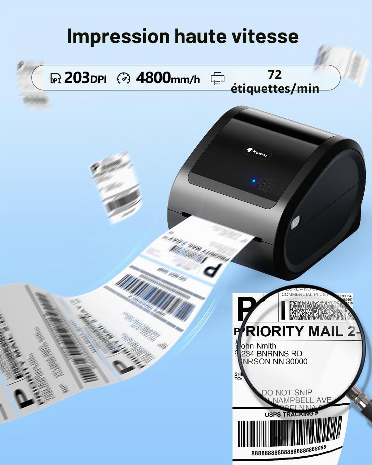 Phomemo D520BT Imprimante d'étiquettes Bluetooth 4 x 6 Thermique pour Expédition Compatible Amazon Etsy UPS Shopify