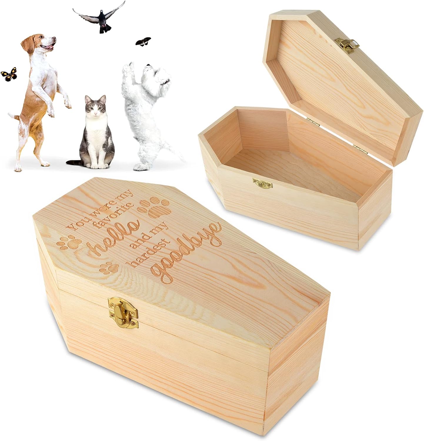 SMAODSGN 10 Inch Pet Memorial Urn Wood Coffin Box Cat