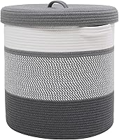 Vista 31 de Cesta de almacenamiento extra grande de 16 x 16 x 18 pulgadas con tapa, cestas de almacenamiento de cuerda de algodón, canasta de lavandería, Gris