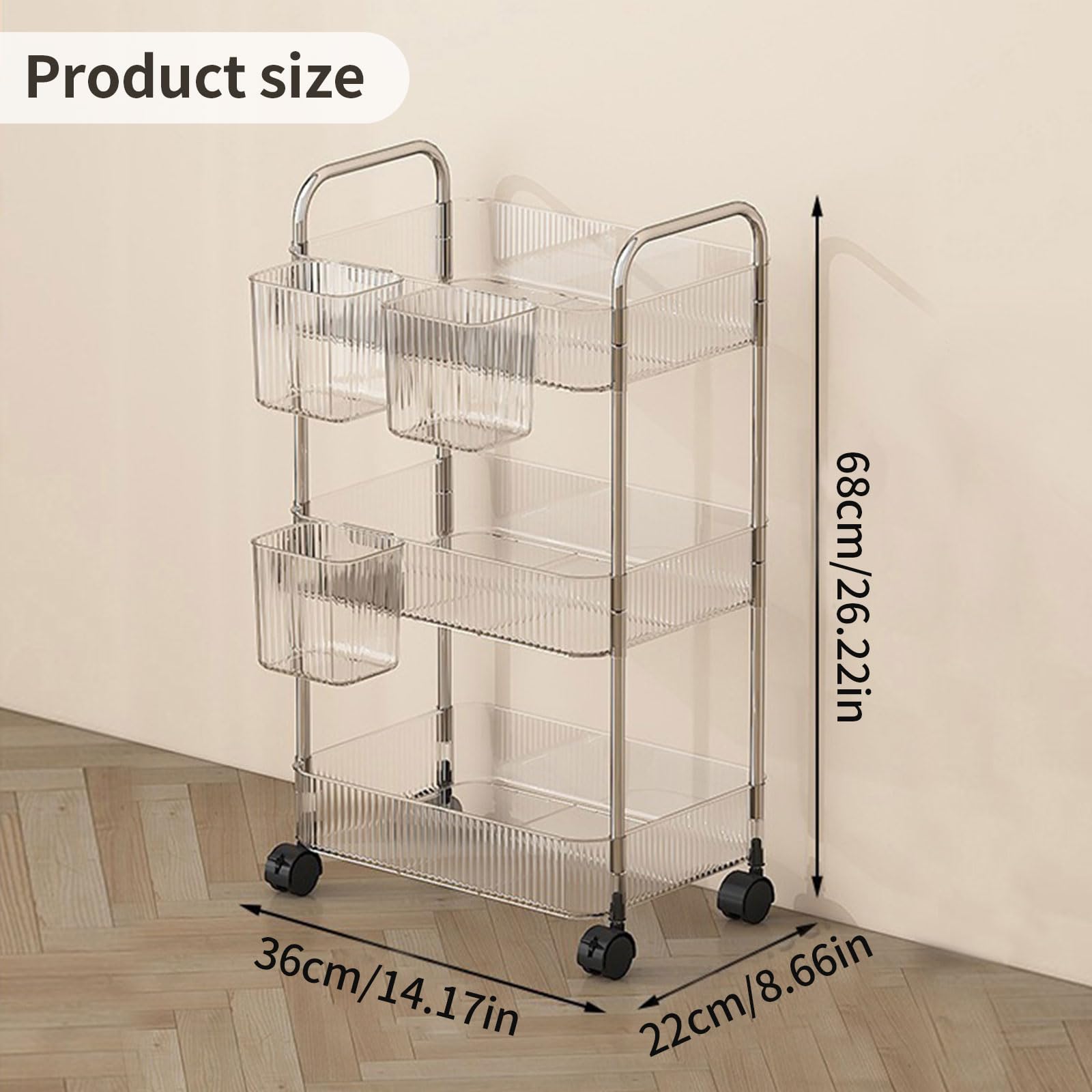 WMYYLX 3-Tier Rolling Storage Cart - Clear Bathroom Organizer Transparent Acrylic Trolley for Office Living Room - Image 2