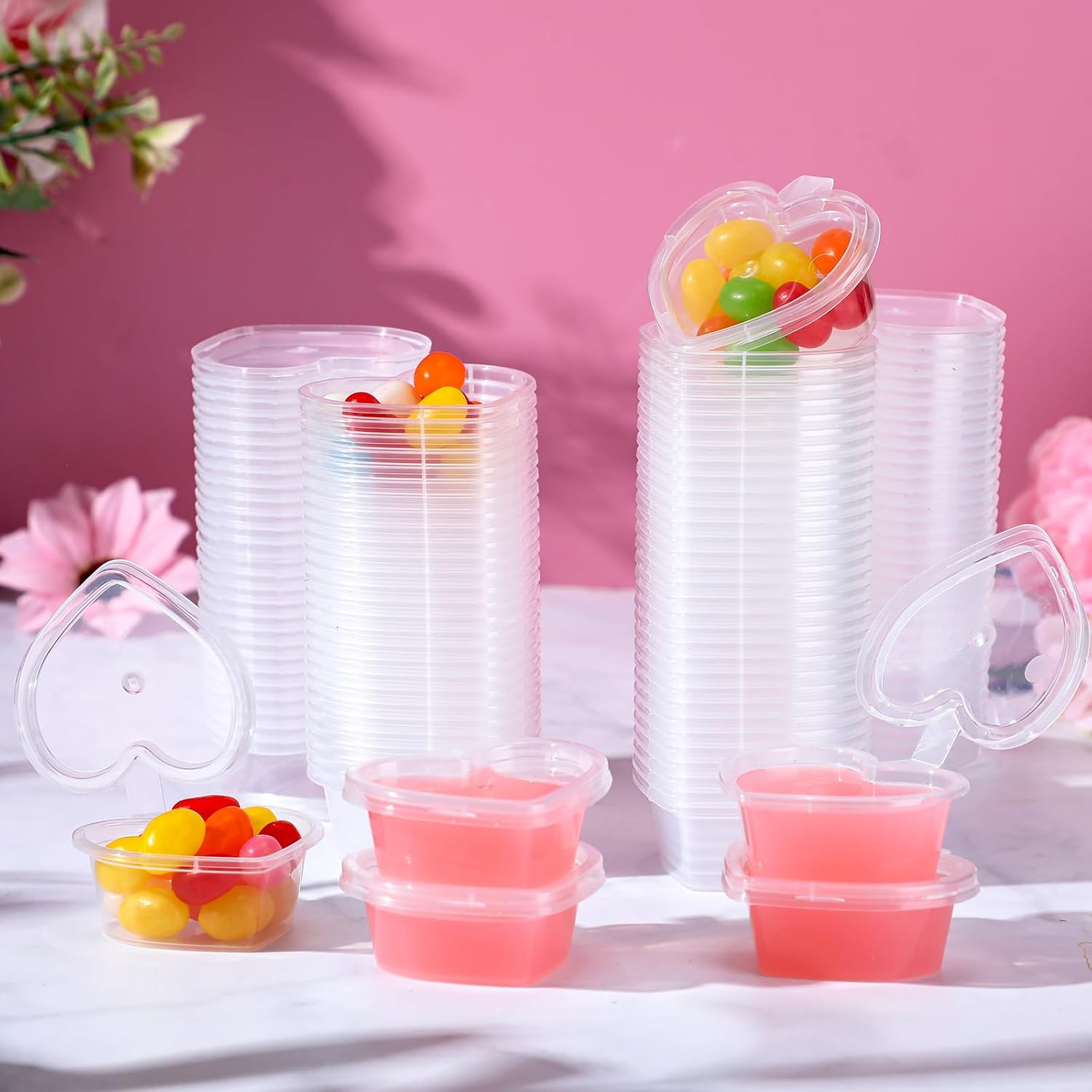Layhit 100 Pcs Heart Shaped Storage Containers Plastic Mini Heart Box Clear Food Storage Containers with Lid Portion Cups for DIY Craft Liquid Foam Ball Soft Clay(0.7 oz)