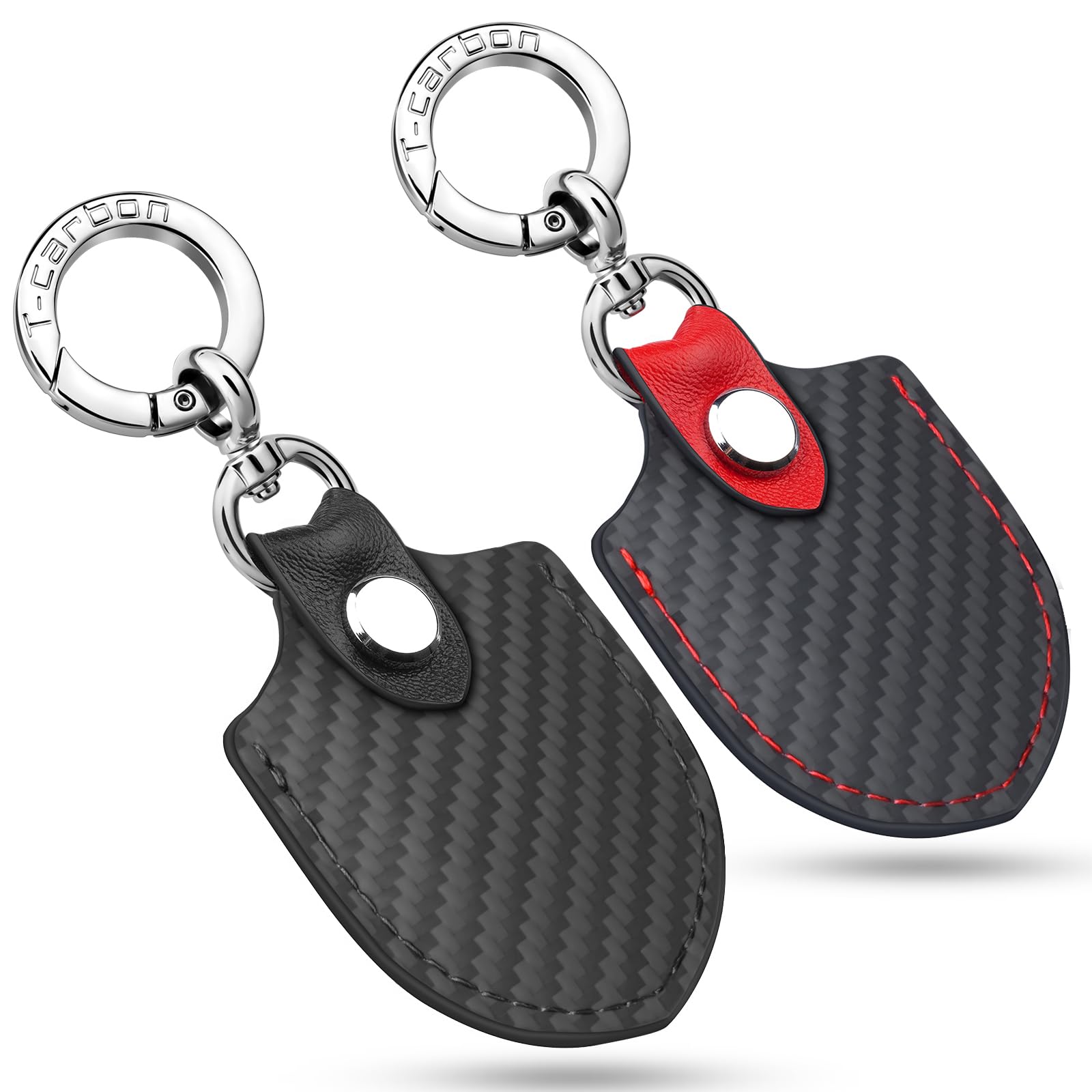 T-carbon Airtag Holder for Key Fob;Leather and Carbon Fiber Handmade Case Fits Apple AirTags Ring;Anti-Lost Holder Case with Key Ring for Luggage;