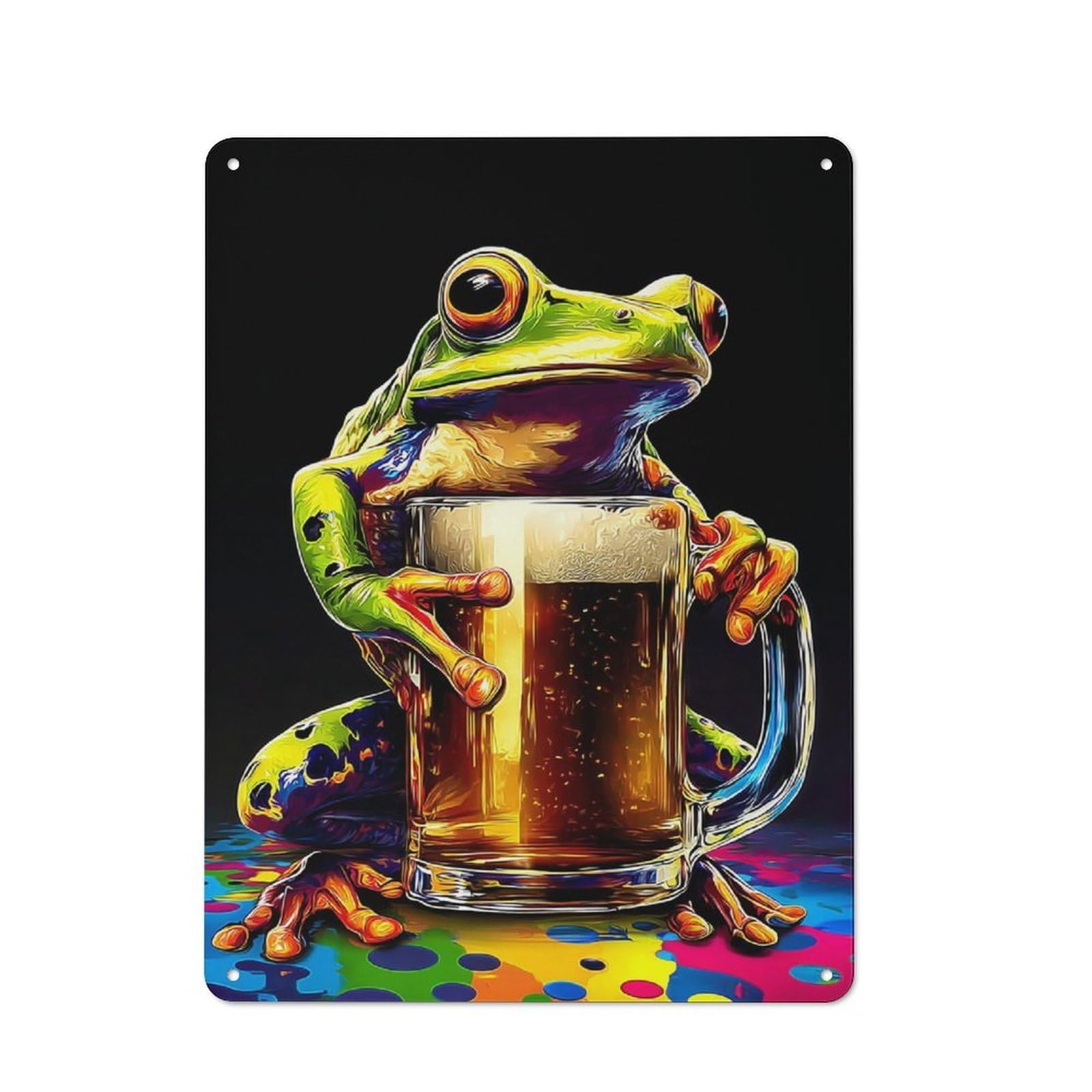 Junmoney Frog With Beer Mug-1 For Studio Or Craft Room, Retro-Style Tin Sign 40X30cm, For Metal Sign Collectors, For Garage And Workshop Walls