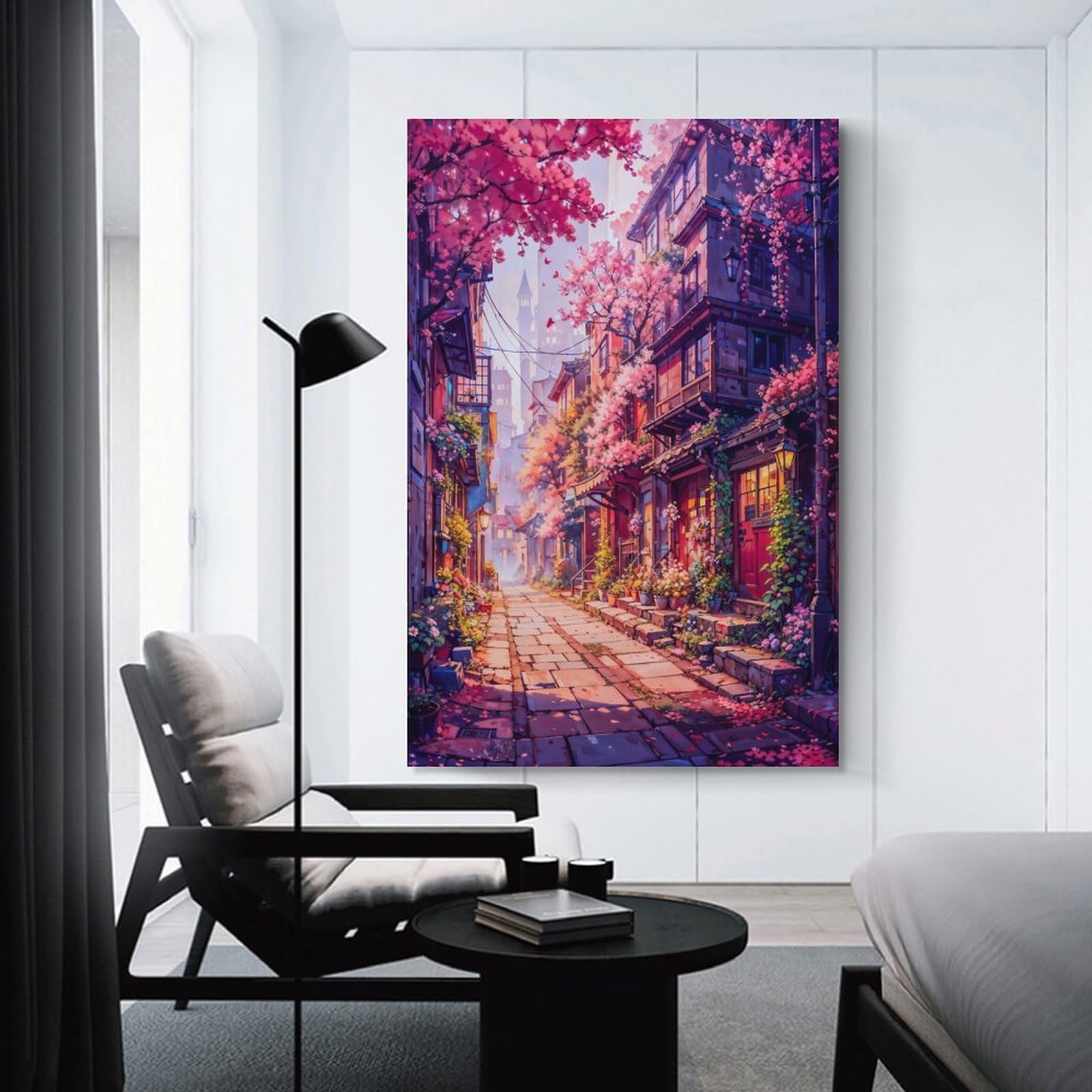 Junmoney Canvas Wall Art Cherry Blossom Lane, 24x36inch(60x90cm), for Lounge, Study, Hallway Or Flat Walls, Canvas Wall Art That Fits Changing Layouts