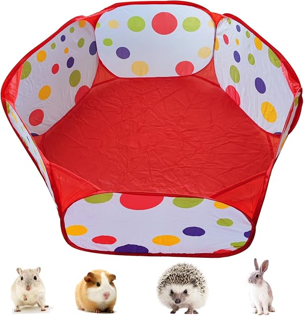Simpcozy Hamster Playpen, Foldable Small Animal Playpen with Rainbow Dots Design Portable Indoor or Outdoor Exercise Fence For Hamster, Guinea Pig, Rabbits,Chinchillas and Hedgehogs (Red)