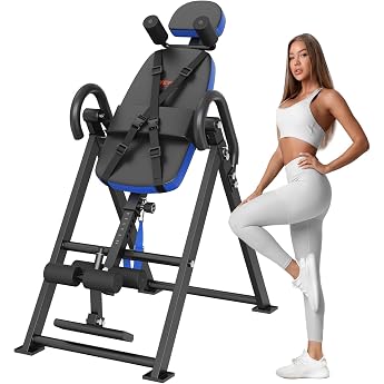 VEVOR Inversion Table Inversion Bench 136 kg Load Capacity Multifunction Device Back Trainer Foldable Strength Training Device with Headrest Ankle Lock Adjustable Safety Strap Blue/Black