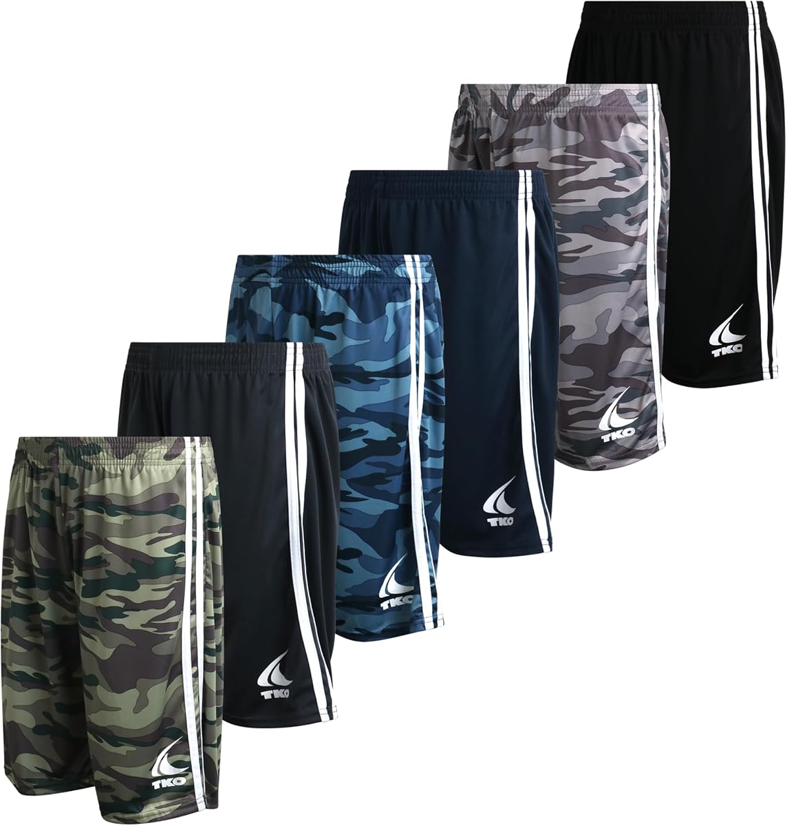 TKO Boys Active Shorts 6 Pack Quick Dry Performance Basketball Shorts | Fast-Drying Breathable Build with an Elastic Waist, Court-Ready Bottoms for Gym and Play