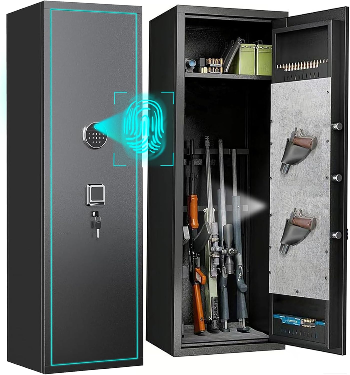 Rifle Gun Protected, Dwelling Safes for Rifles and Pistols, No Meeting Required Storage，Biometric Gun Safes for Handgun with Adjustable Cabinets and Pockets, Gun Cupboard with Alarm Perform, Gun Locker