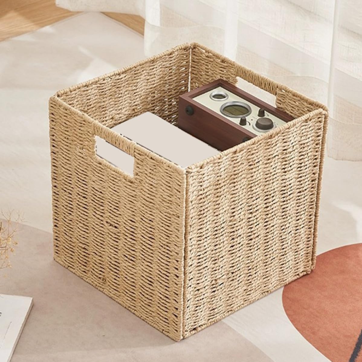 Amazon｜NJNEW 収納かご 藤編み 30*30*30 バスケット ナチュラル 北欧