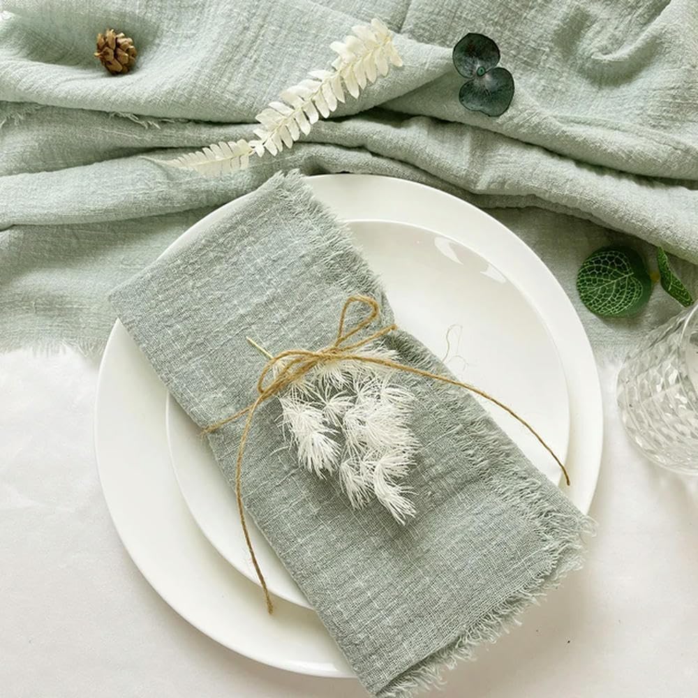 32x32 cm 50 pièces Vert Sauge rétro Gaze Coton Serviette torchon fête de Mariage Table de noël décor bavures Serviettes