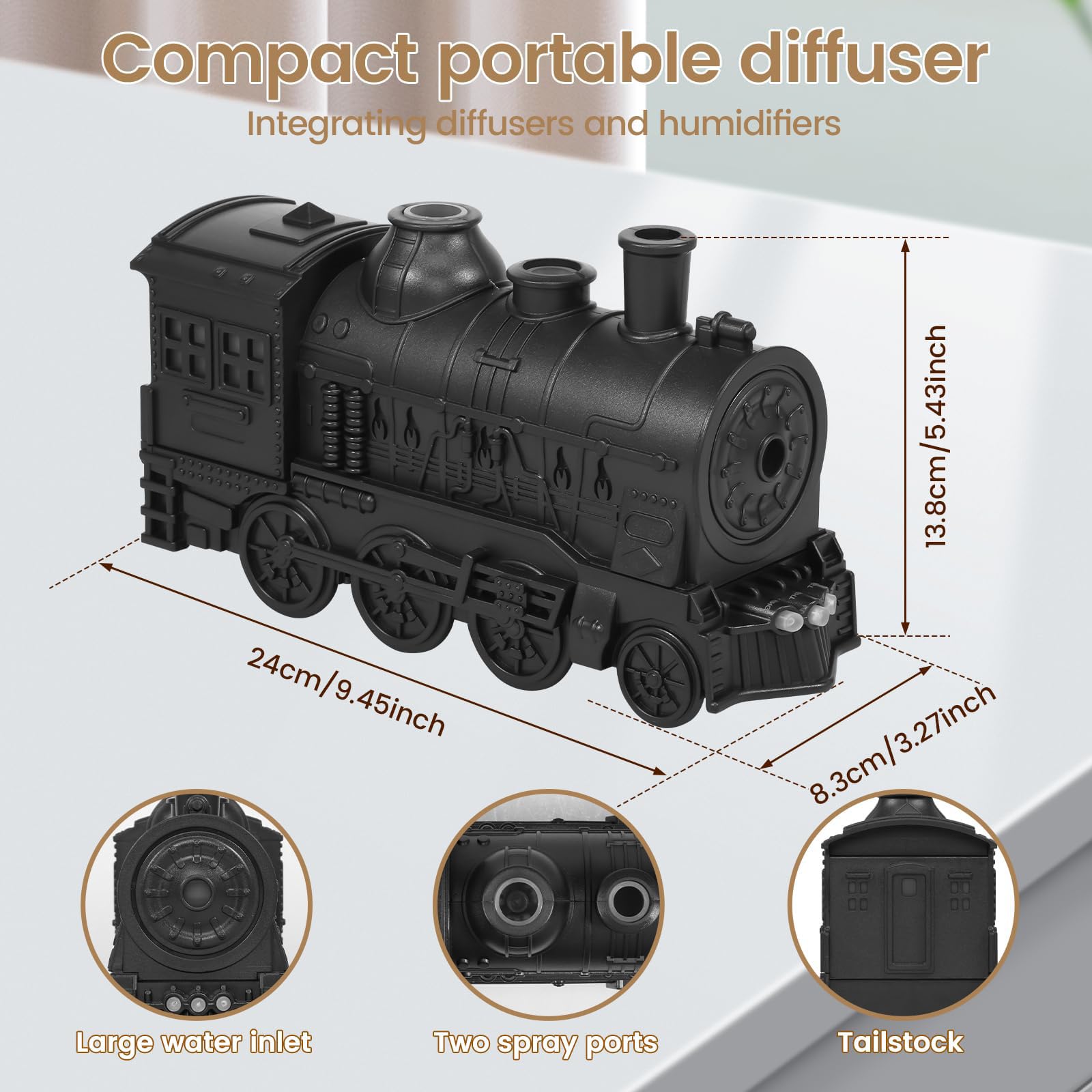 Difusor de Aceite Esencial de Tren de Vapor, humidificador de Aire de 300 ml en Forma de Tren con Control Remoto, difusor de Tren de Vapor silencioso 2 Modos de nebulización Green
