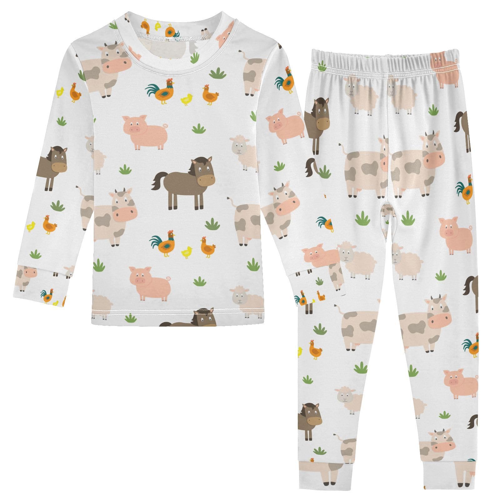 Mnsruu Pigiama per bambini disegnato a mano con animali della fattoria con top e pantaloni a maniche lunghe, comodo pigiama in cotone per ragazzi e ragazze, pigiama unisex, 18 M