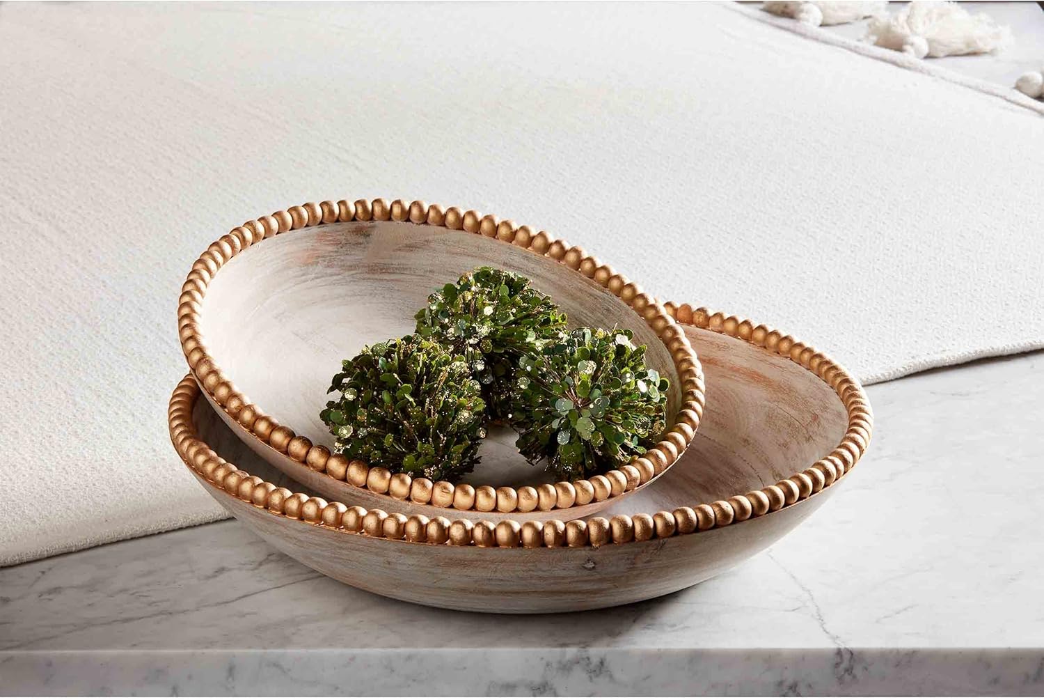 Mud Pie Gold Metal Beaded Bowl; small 3\" x 14\" dia | large 3 1/2\" x 18\" dia