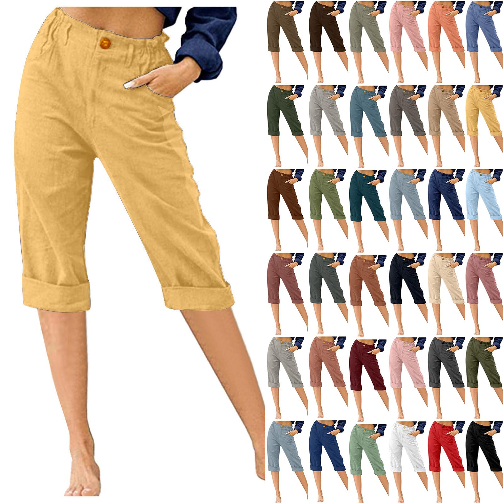 LRMQS Womens Capri Pants Summer Trendy Casual Elastic Waist Cropped Trouser Fashion Resort Wear Beach Vacation Capris Clothes